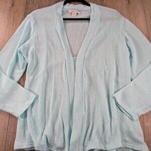 Coldwater Creek Cardigan Sweater Womens XL Light Blue Eyelet Knit Lightweight
